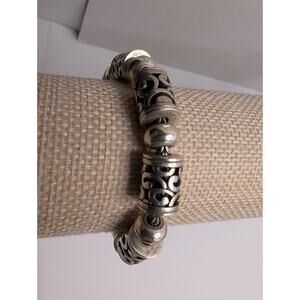 Brighton Scrollwork Silver Tone Barrel Bracelet 8 Inch Adjustable